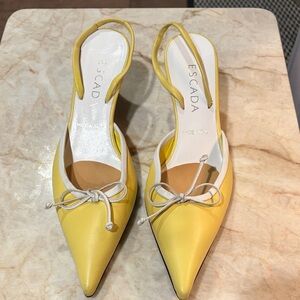Escada Yellow Pointed Toe Slingback Heels